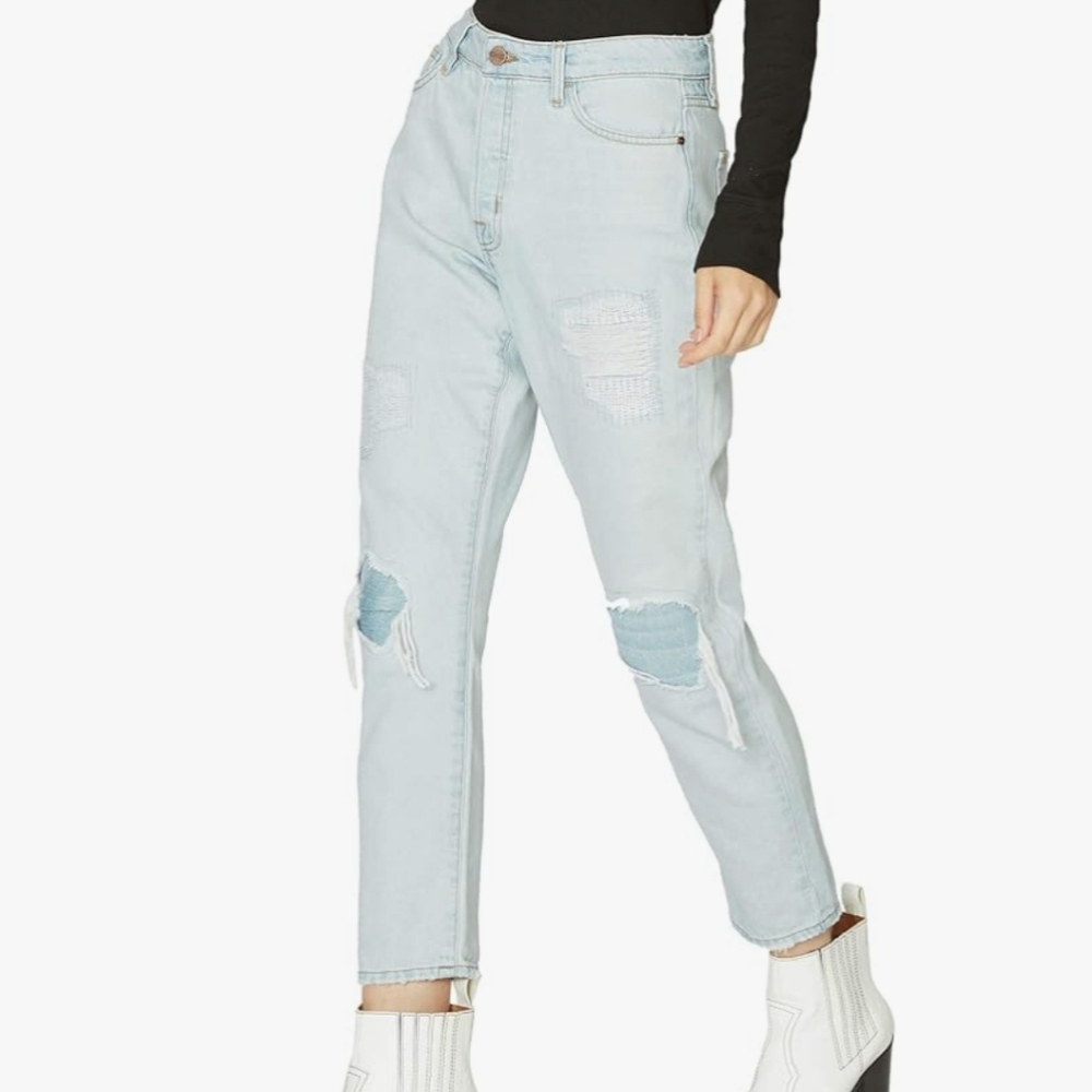 Sanctuary Womens Repaired Straight Leg Jeans Arc Blue Size 26 NEW
